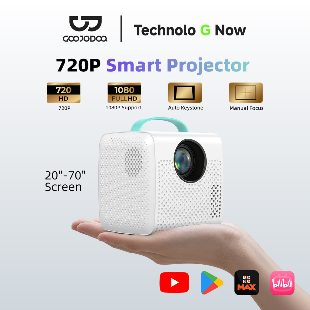 GOOJODOQ Portable Mini Projector High-definition 720P Resolution 2.4G + 5G Dual-Band WiFi Suitable for Various Scenes