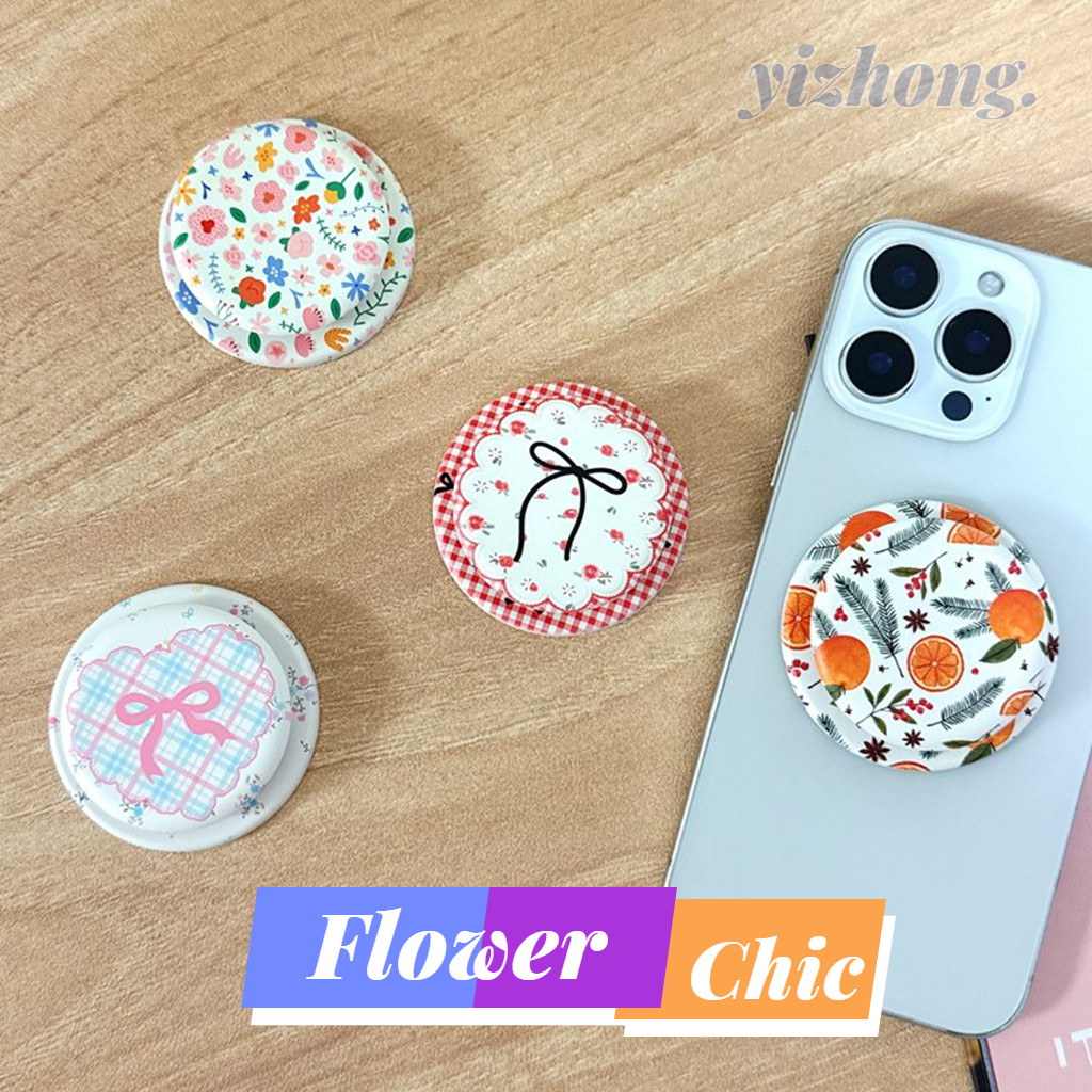 Magnetic Attraction แฟชั่นทรงกลมดอกไม้ดอกไม้สีสันสดใส Bowknot รูปแบบผู้ถือโทรศัพท์ Kickstand สําหรับ Naked โทรศัพท์มือถือ Magsafe กรณีแท็บเล็ตโทรศัพท์มือถือ Anti-drop PC Bracket