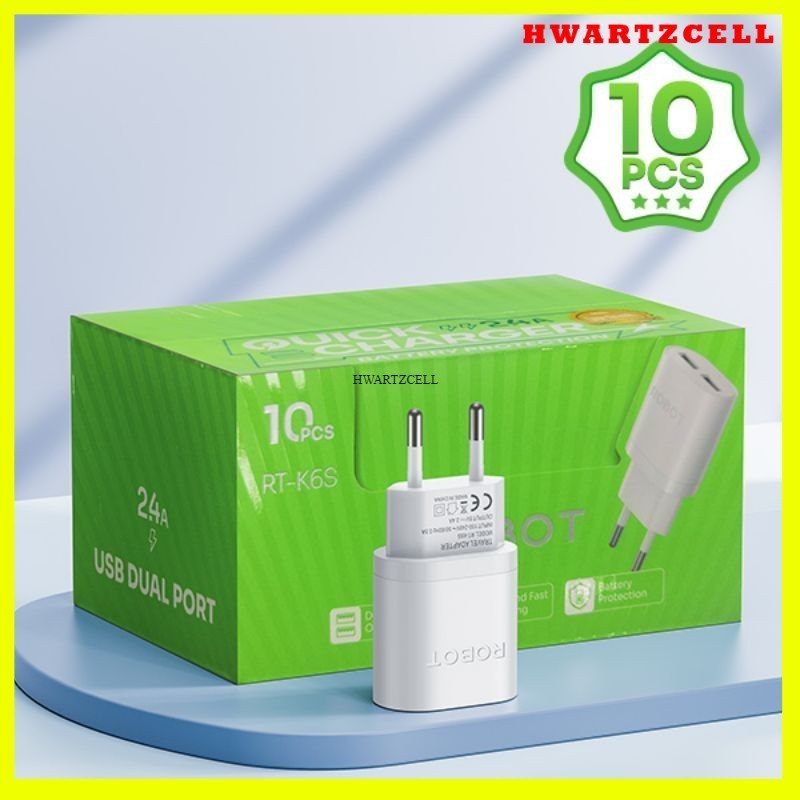[HWARTZ] [ RT-K6S CONTENTTS 10 ชิ้น ]- ROBOT RT-K6S BATOK Adapter White 2A Adapter (1 กล่อง 10 ชิ้น)