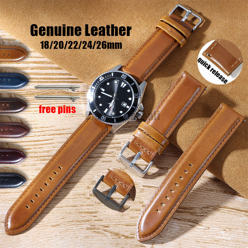 18/20/22/24/26 มม.สายนาฬิกาหนังแท้ Vintage Oil Wax Cowhide สร้อยข้อมือ Universal Quick Release สายนาฬิกาสายรัดข้อมือสําหรับ Omega สําหรับ Seiko สาย