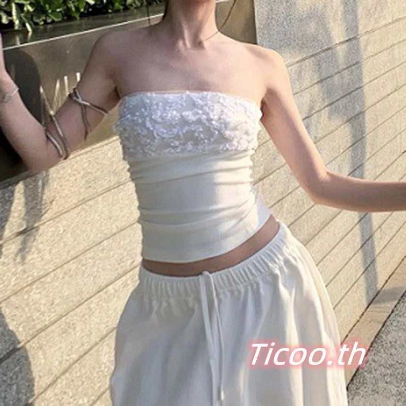 【ส่งจากไทย】เสื้อ Bandeau ฤดูร้อนของผู้หญิง - เสื้อกล้ามเปลือยคอท่อบางสําหรับ Beach & Party