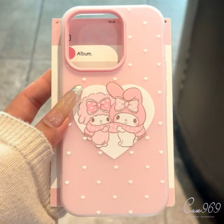 เคสไอโฟน 15 สำหรับ IPhone 16 13 12 11 Pro Max 16 15 7 8 Plus XS X XR Max ผ้าพันคอลายเมโลดี้โบว์หัวใจสุดน่ารักแบบใหม่2in1