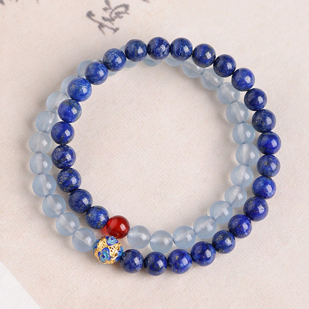 สร้อยข้อมือแบบห่วงคู่สีน้ําเงิน lazuli aquamarine ธรรมชาติพร้อมความรู้สึกระดับไฮเอนด์