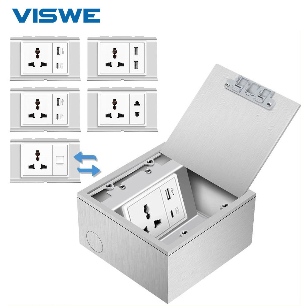 VISWE ซ็อกเก็ตพื้นพลิกแถวเดี่ยว มีซ็อกเก็ต 3 พิน พร้อม USB และ Cat6 กันสนิม ซีรีย์ K11B