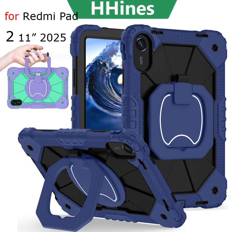 HHines สําหรับ Xiaomi Redmi Pad 2 11 นิ้ว 2025 SE 8.7 นิ้ว 4G สําหรับ Xiaomi Pad 7 Pro 7 11.2 นิ้ว 2024 กรณีซิลิโคนกันกระแทก PC ดึงแหวนขาตั้งสายคล้องไหล่ฝาครอบแท็บเล็ตปลอก