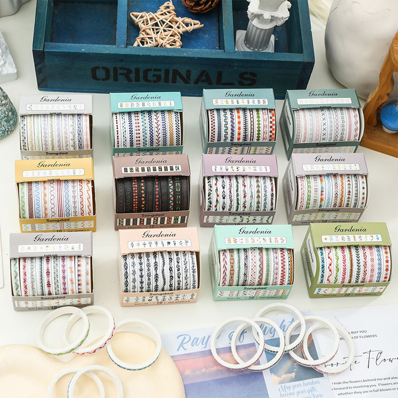 10 ม้วนกระชับ Grandenia Series เทปสติกเกอร์ตกแต่ง DIY วัสดุ Masking Tapes