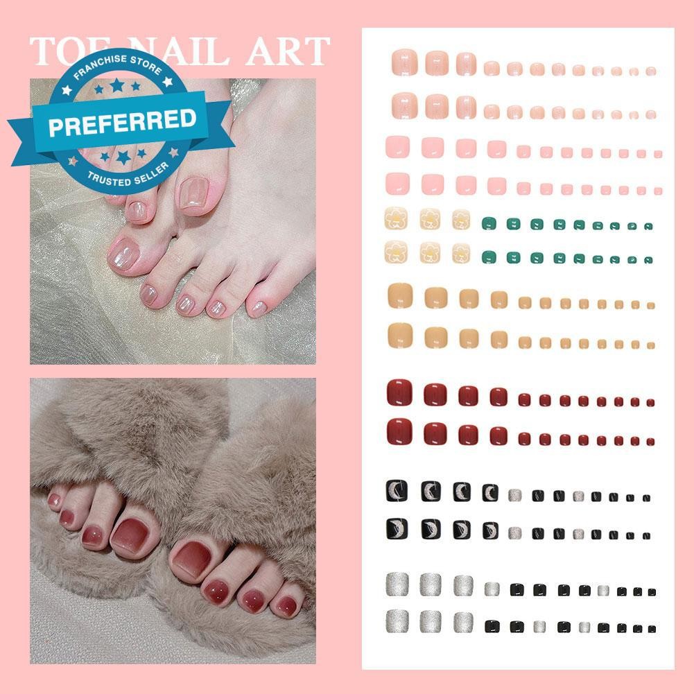 Toe Nail ปลอมสวมใส่เล็บที่ถอดออกได้ Toe Nail Art Patch C7v4