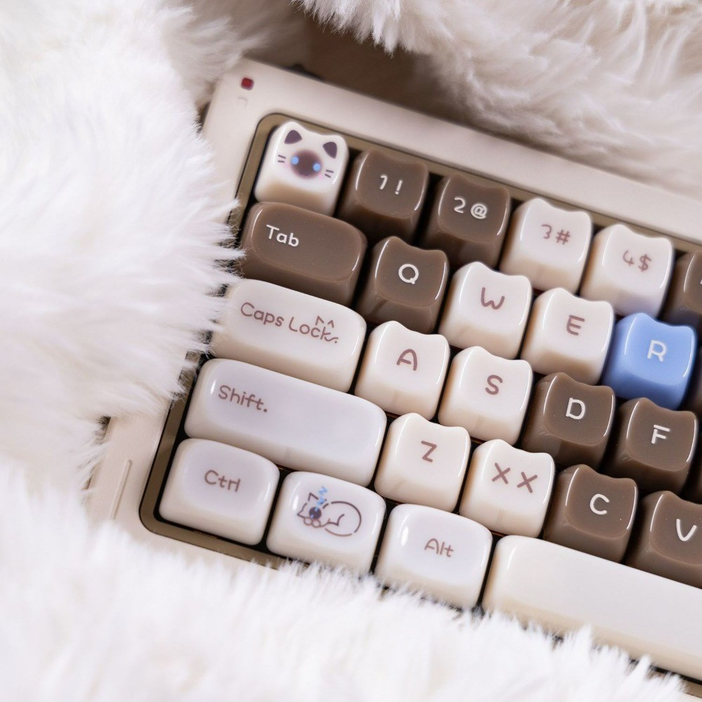 รูปหัวแมวSiame Cat Keycaps MAO Profile 140 คีย์ PC UV Process Aula F75 F99 RK100 Mechanical Keycaps 