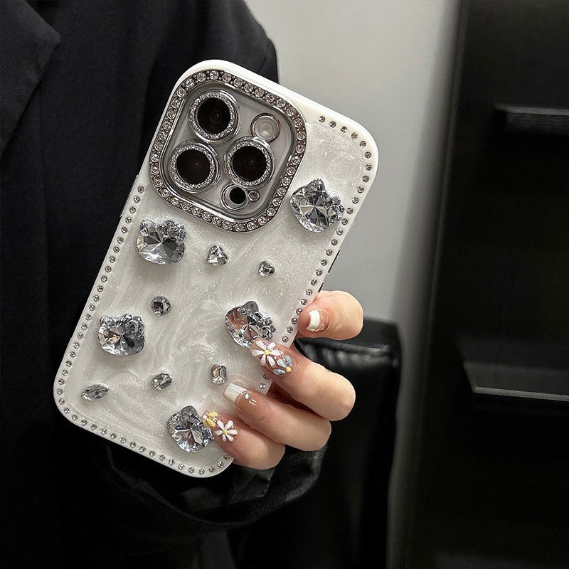 3DฝังRhinestone anti drop HardสําหรับiPhone 13 14 15 16 Pro MAXปลอกสองด้านฝังRhinestoneฝาครอบป้องกันสําหรับiPhone13 กรณี