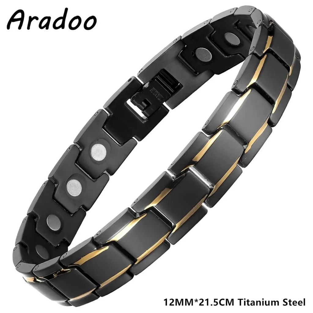 ARADOO แม่เหล็กไทเทเนียมเหล็กสร้อยข้อมือสําหรับผู้ชายสแตนเลสสายรัดข้อมือปรับ Link สร้อยข้อมือเครื่องประดับของขวัญ