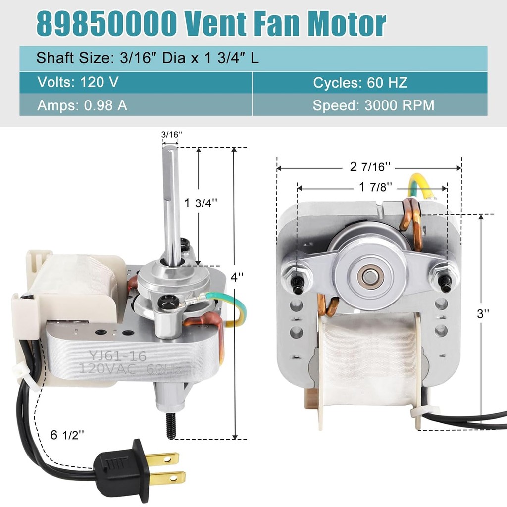 คริตดีติด 89850000 มอเตอร์พัดลมระบายอากาศสําหรับ Nutone 668RP, 9965, 605RP, 765P, 668P, 9905, VH668P