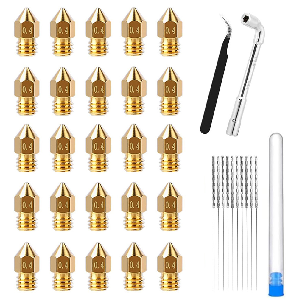 25PCS MK8 Nozzles 3D Printer Brass Hotend Nozzles with Tools for Creality Ender 3/Ender 3 Pro/Ender 