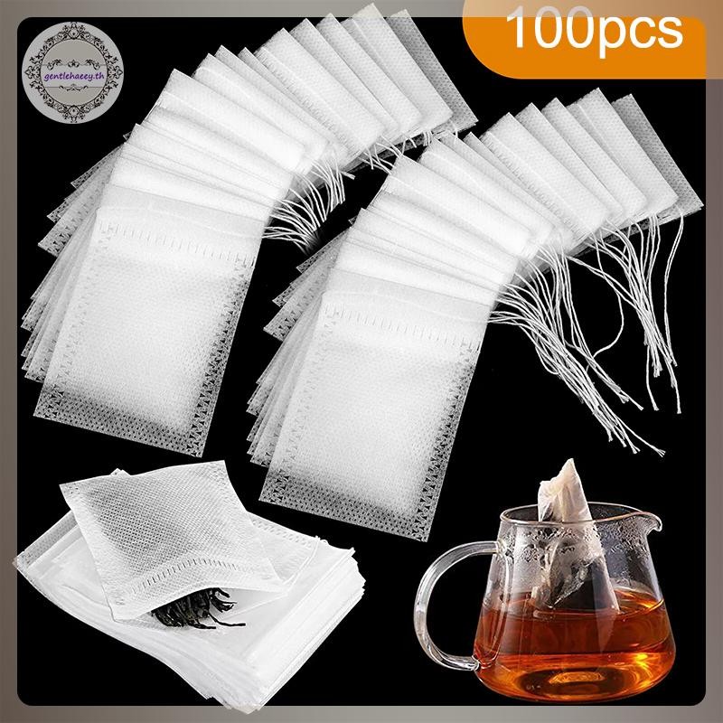 GG 100PCS ไม่ทอถุงชาทิ้ง Teabags ที่มี Drawstring ซีลกาแฟเครื่องเทศชากรองกระดาษ Infuser ครัว Teaware TH