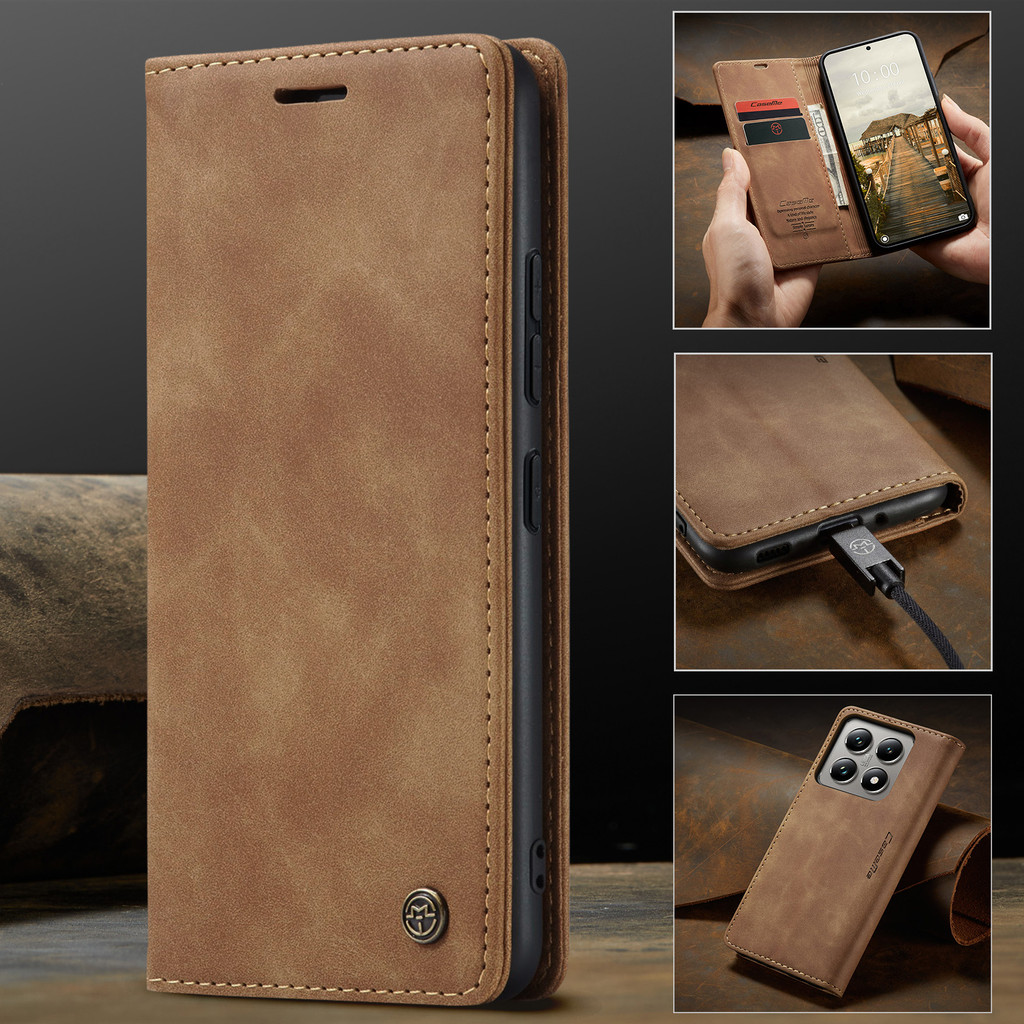 เคสโทรศัพท์สําหรับ Xiaomi 14T Pro13T 12T 11T 10T 9T CC9 14 Pro 13 Lite 14 Ultra Note 10 CaseMe หนัง Matte Retro Flip Casing ธุรกิจการ์ดแพ็คคลิป