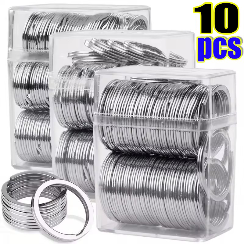 10/20PCS Silver Plated Metal Blank Keyfob - DIY รอบสายแบน Splitable พวงกุญแจ - สําหรับเครื่องประดับทําจี้ตกแต่ง