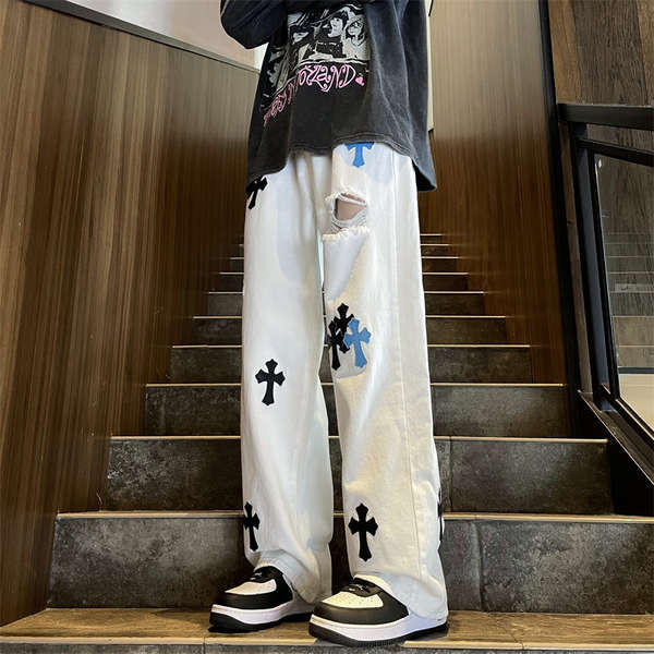 baggy jeans หญิง กางเกงยีน กางเกงยีนส์ผู้ชายสไตล์อเมริกัน Hip-Hop ฤดูใบไม้ร่วง ทรงหลวม