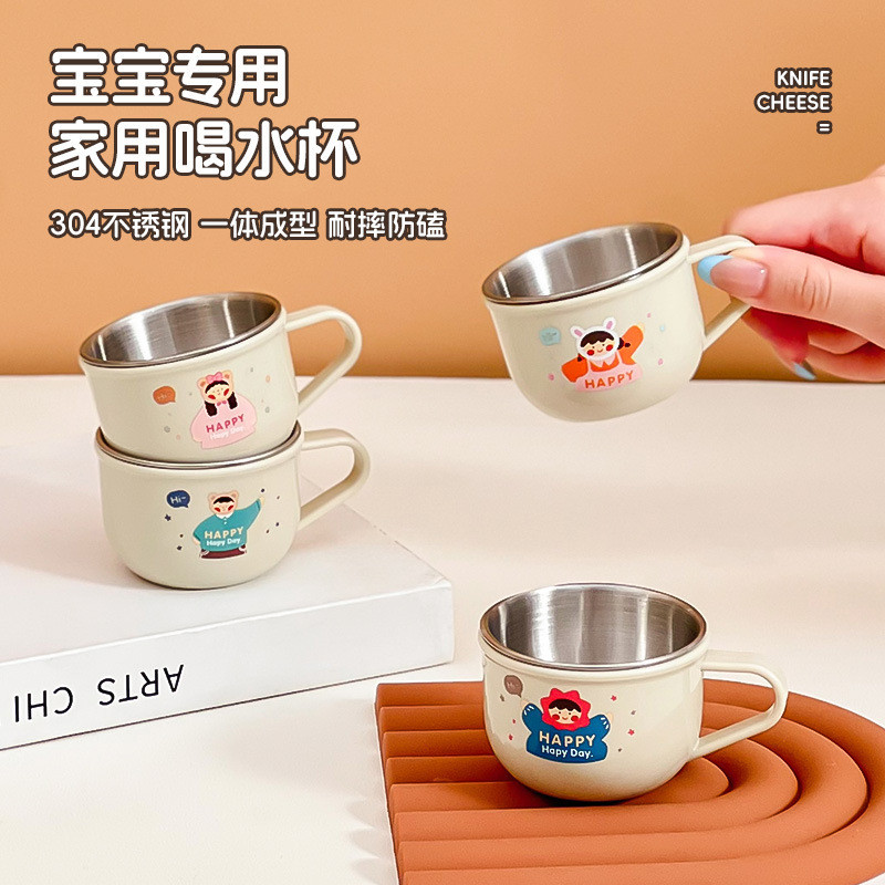 304 สแตนเลสถ้วยน้ําเด็กถ้วยดื่มในครัวเรือน Shock-proof Baby เปิดการเรียนรู้ถ้วยดื่ม Kindergar