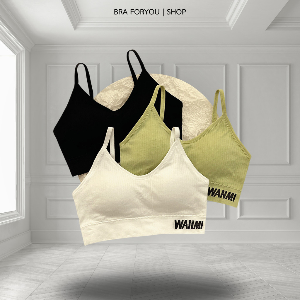 Bra Foryou เสื้อสายเดี่ยวปักลาย WANMI เสื้อใน (N90) (ไซส์เล็ก 28-34 นิ้ว) สีสันสดใสผ้ายืดมากจะบาง เส