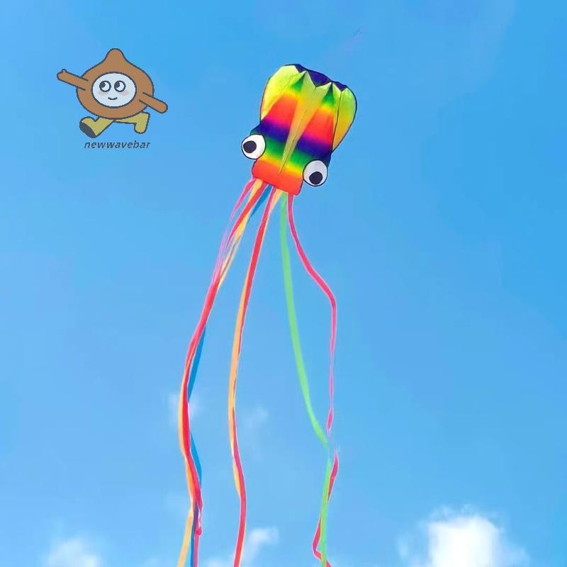 {}newwave} 1 ชุดว่าวอ่อนยักษ์สําหรับผู้ใหญ่ของเล่นกลางแจ้งสีรุ้ง 3D Octopus Soft Kite 4m Giant Kite พร้อมสายยาง 100m {TH}