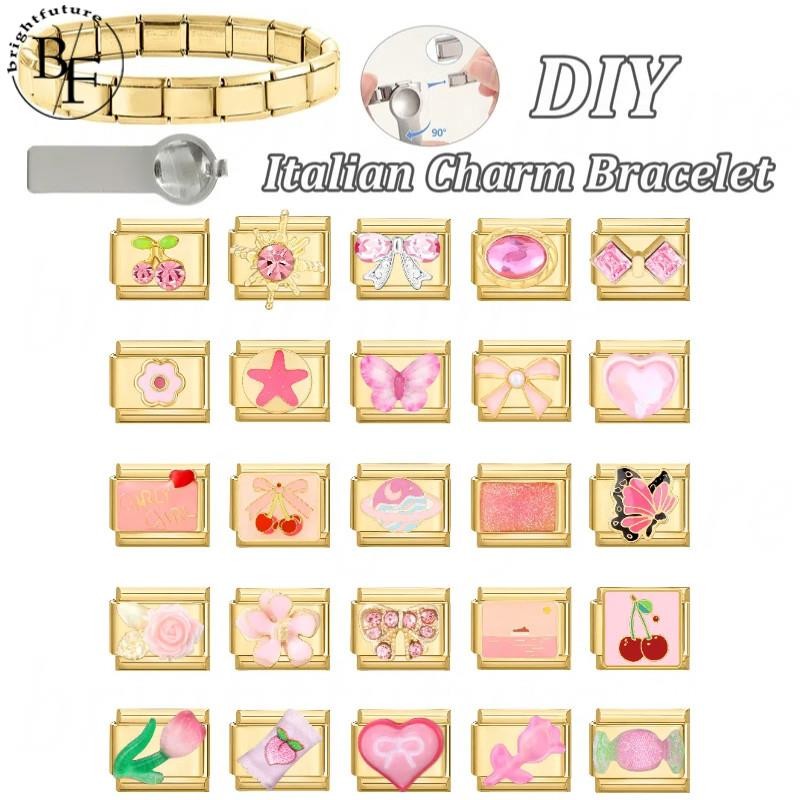 สร้อยข้อมือสแตนเลส 9 มิลลิเมตร ฐานสีชมพูกับขอบสีทอง เสน่ห์พอดี เครื่องประดับสไตล์ย้อนยุค เพิ่มความสวยงามให้บุคลิกภาพ