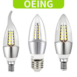 OEING LED เทียนหลอดไฟประหยัดพลังงานความสว่างสูงหลอดไฟเงินลัก…