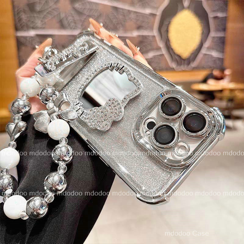 เคส For Redmi 14C 13C 13R 4G Note 13 Pro 5G 12 Turbo 11A 11 11S Pro+ Plus 3 MI 15 11 Lite POCO F3 F6 F5 M4 C65 X6 M6 X5 ins BlingBling Cute Flash drill Kitty Makeup mirror Luxury Electroplate Thickened Edge Protection Shockproof Soft Phone Case JD 06 - รูปที่ 5