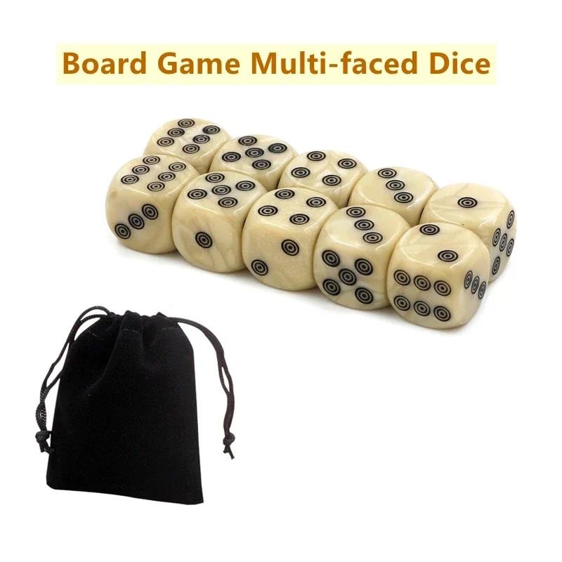 10/20Pcs 16mm Acrylic Ivory Dice with Bag D6 Dice for Board Game Round Entertainment Party Cubes Mah