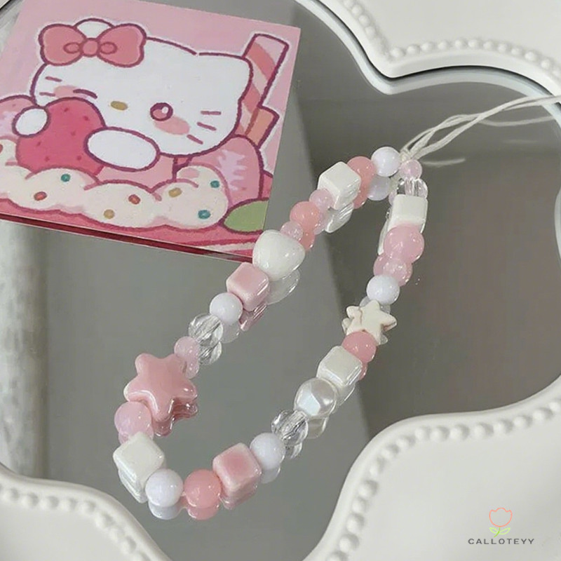 โซ่โทรศัพท์มือถือสีชมพู สายคล้องมือสายคล้องโทรศัพท์ลูกปัดลายการ์ตูนหัวใจผู้หญิง จี้กล้องโทรศัพท์ผู้หญิงกันการสูญหายสายรั - รูปที่ 3