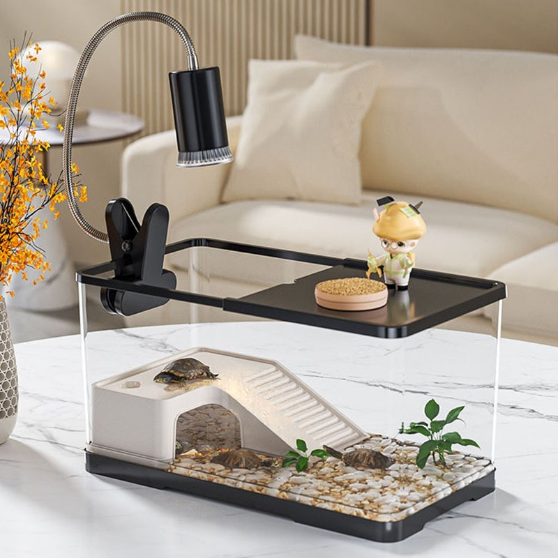 Over Pet Turtle Tank Basking Dock พร้อมฝาปิดสัตว์เลื้อยคลาน Resting Land Aquatic Terrapin Enclosure 