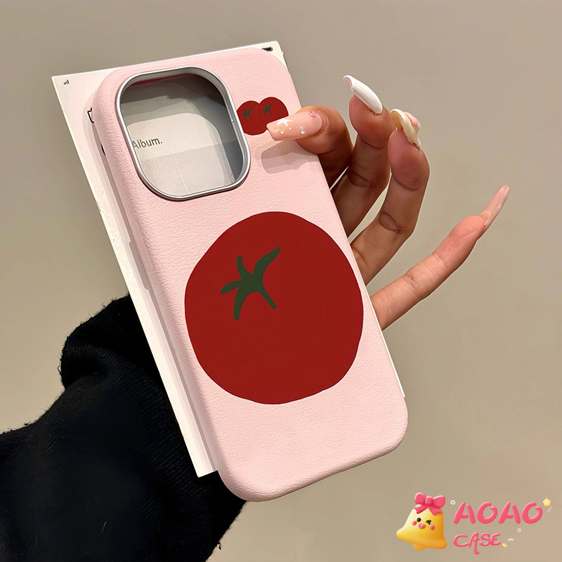 เคสไอโฟน 11 สำหรับ iPhone 15 16 13 11 14 12 Pro Max 15 14 16 7 8 Plus XR X XS SE2 SE3 ปกหนังสัมผัสหรูหราแบบมะเขือเทศสด
