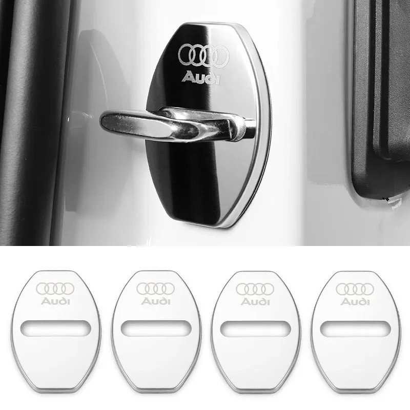 4pcs รถประตูล็อคป้ายสติกเกอร์สําหรับ Audi A3 A4 B8 8P B9 8V B6 A5 B7 A1 A6 C6 Q3 Q5 C7 I8 kuga อุปกร
