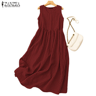 ชุดลายสก๊อตแขนกุดเอวสูง สไตล์เกาหลี สบายๆสำหรับวันหยุดและทุก…