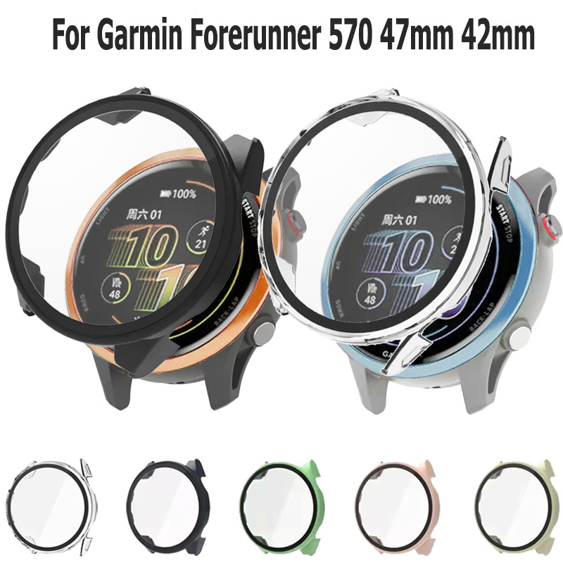 เคส เคสสํา สําหรับ Garmin Forerunner 570 47mm 42mm เคส พร้อมฟิล์มกระจกนิรภัย สำหรับ สายนาฬิกาข้อมือ