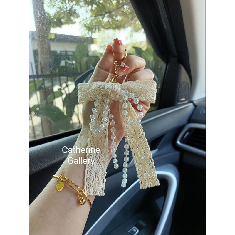 GANTUNGAN [oddsolshop] pekanbaru/Cherry Lace Ribbon Keychain/Cherry Lace Ribbon Bag Keychain