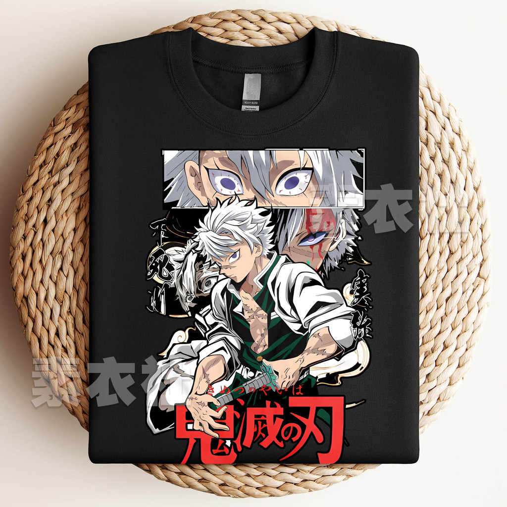 เสื้อยืดอนิเมะDemon Slayer ชินาซูกาวะ ซาเนมิ ผ้าฝ้าย สไตล์สั้น