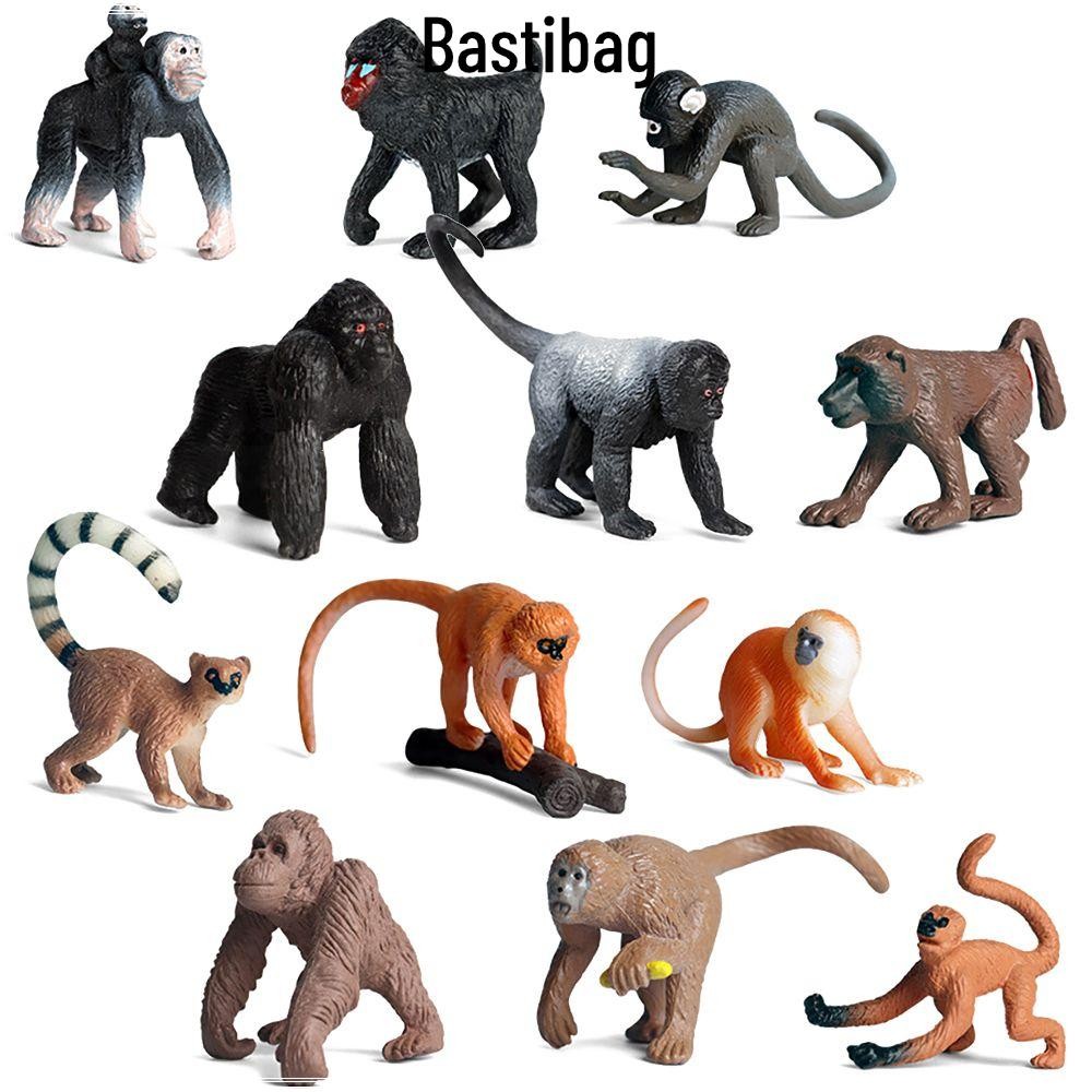 BASTIBAG 6PCS Orangutans Figurine ของเล่นเพื่อการศึกษาของขวัญวิทยาศาสตร์จําลอง Gibbon Cubs