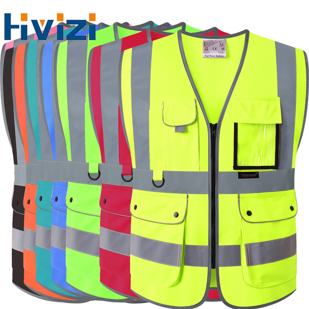 ขนาด S-5XL Hi Vis เสื้อกั๊กสําหรับชายการมองเห็นสูงสะท้อนแสงความปลอดภัยเสื้อกั๊ก Breathable พร้อมกระเป๋าซิปสําหรับการก่อสร้าง Oudoor Work Meet ANSI/ISEA มาตรฐาน