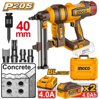 (ถูกสุด ) INGCO เครื่องยิงตะปูคอนกรีตไร้สาย 20V 40มม รุ่น CCNLI9005 เครื่องเปล่า ครบชุดพร้อมแบต CCNLI9008