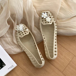 XIXITIAO รองเท้าส้นแบนโปร่งใส สไตล์สุภาพสตรี เหมาะสำหรับวันหยุดและสวมใส่ภายนอกในฤดูร้อน