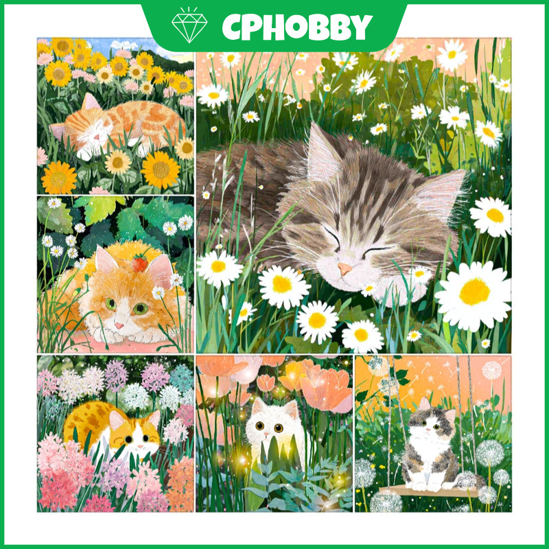 CPแมวน่ารักสัตว์ 5D เพชรจิตรกรรมชุดคริสตัล Cross Stitch Full Diamond Home Wall ตกแต่ง 30x30 ซม./40x40 ซม./50X50 ซม./60X60