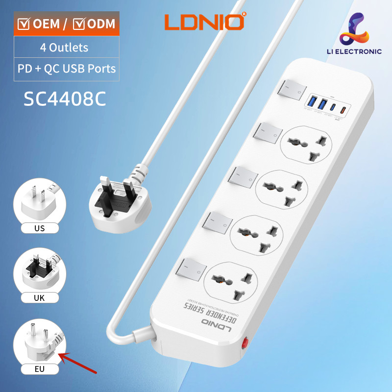 LDNIO ของแท้100% LDNIO SC4408C ปลั๊กพ่วง 4 ช่อง 4 USB 3.4A Max universal outlet Power Strip รองรับไฟ