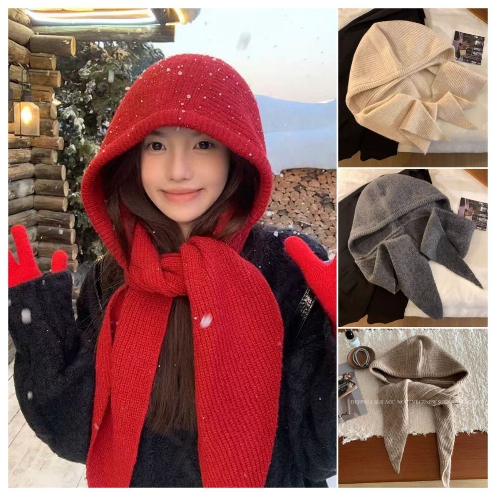 🧣IOEFSGF69 หมวกไหมพรมถักหนาและผ้าพันคอย้อนยุคสำหรับฤดูหนาว