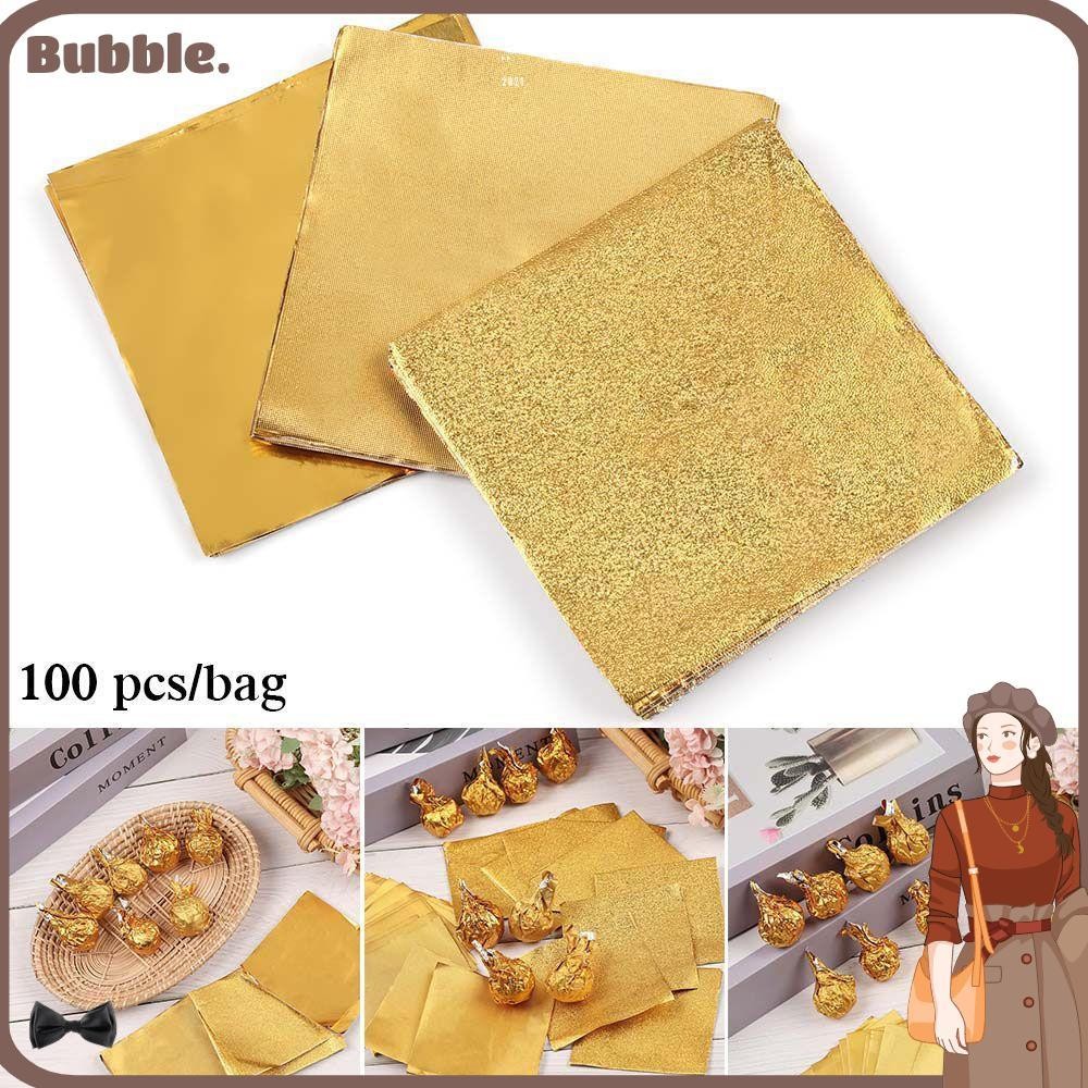 BUBBLE กระดาษฟอยล์อลูมิเนียม สีทอง สําหรับห่อคุกกี้ ช็อคโกแลต ลูกอม 100 ชิ้น ต่อแพ็ค