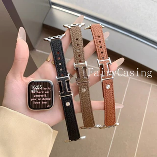 สายหนังลายลิ้นจี่ สําหรับ Apple Watch ขนาด 42/46 มม. 44/45 มม. 41/40/49 มม. รองรับ Series 2, 10/9/8/7/6