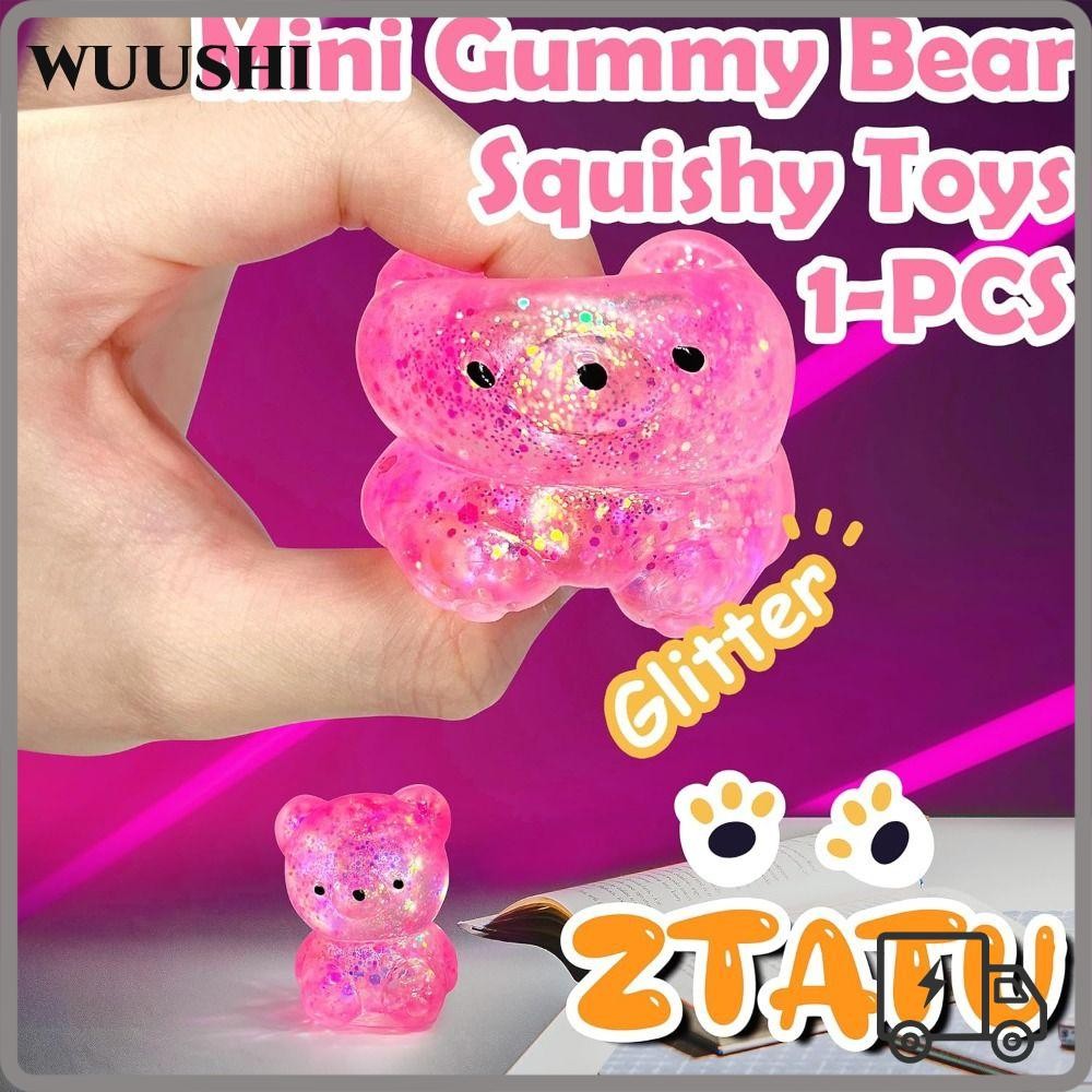 WUSHI Bear Squishy Fidget ของเล่น, Gummy Bear น่ารักน้ําตาลความเครียด Ball Sensory ของเล่น, ตลก Soft