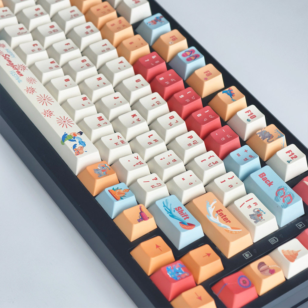 เทศกาลสงกรานต์ Keycaps 136 คีย์โปรไฟล์เชอร์รี่ PBT Dye Sublimation Creative สีสันประเทศไทย Keycaps W