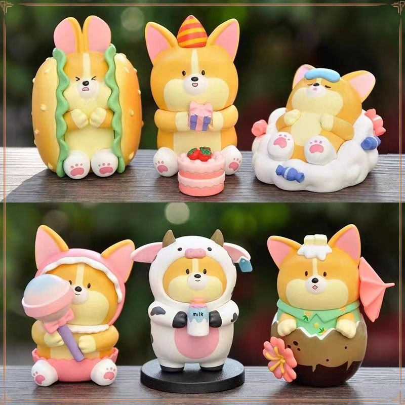 2 boxes Puppy Corgi a Set of Cheap Blind Box Hamburger Lollipop Food Doll Desktop Decoration Foodie 