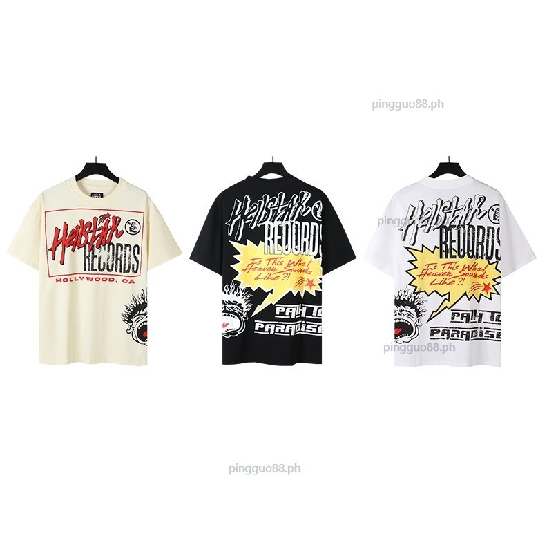 คุณภาพสูง Hellstar hip-hop พิมพ์ผ้าฝ้ายแท้แขนสั้นผู้ชายและผู้หญิง street hip-hop เสื้อยืดขายส่ง