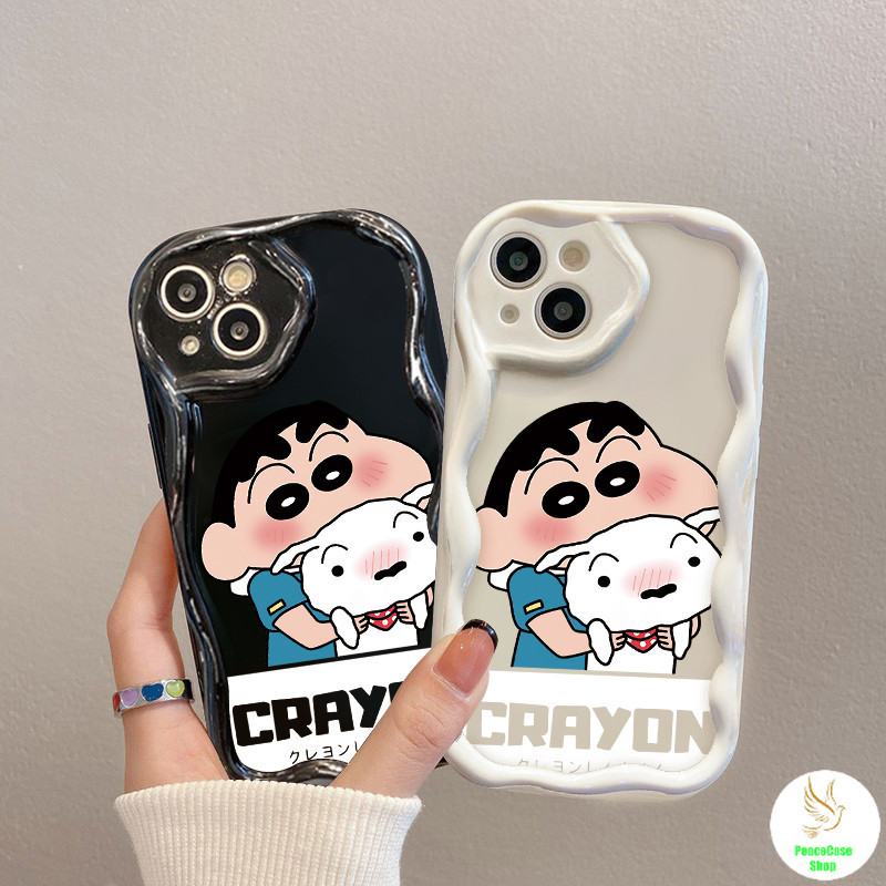 COD-ในไทย เคสคู่รัก เครยอนชินจัง อุ้มลูกสุนัข สําหรับ iPhone 7 8 X 11 12 13 14 15 TPU เคสโทรศัพท์สีครีม กันกระแทก Unisex