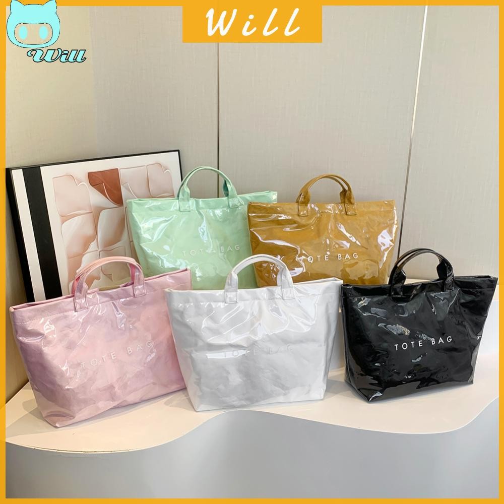 Pvc Tote กระเป๋าถือความจุขนาดใหญ่ Satchel กระเป๋าสําหรับผู้หญิงทํางานช้อปปิ้งท่องเที่ยว